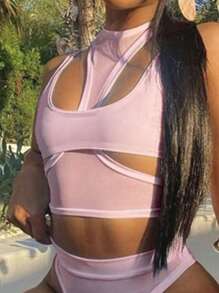 INAWLY Regata Sexy Feminina com Alças Finas e Corte Assimétrico em Cor Sólida para o Verão