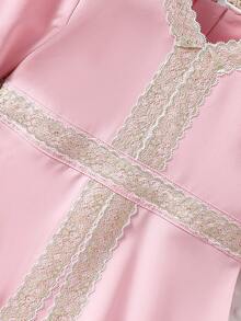 Black And Gold Embroidered Lace Long Baby Dress - Pink - View 5