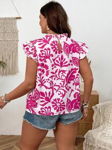 SHEIN VCAY Áo sơ mi tay ngắn bồng bềnh kiểu dáng nghỉ mát dành cho người có thân hình đầy đặn, cổ áo xếp nếp. - Nhiều màu - Xem 2