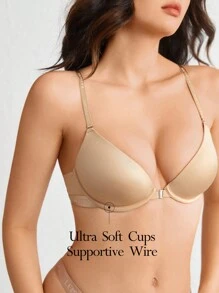 Ocili 胸罩肩带带字母，前扣带钢圈 - 杏色 - 查看 1