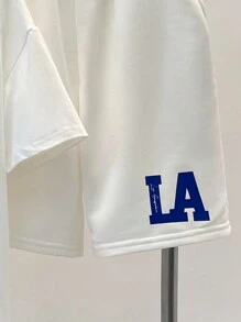 Sudadera Informal De Manga Corta Con Estampado De Letras Para Niños Tween (2 Colores En Conjunto) Y Pantalones Cortos Estampados, Conjunto De 3 Piezas De Prendas De Punto - Multicolor - Ver 5