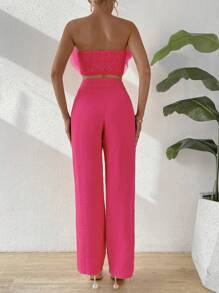 Allurite Top bandeau flor estéreo con pantalones - Rosa Fucsia - Ver 2