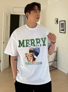 DAZY Camiseta masculina de verão com estampa de letter & ursinho teddy