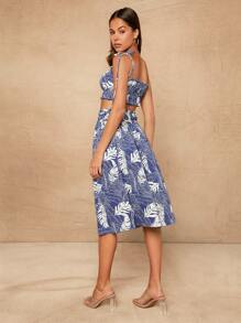 L'Amorae Bộ áo hai dây họa tiết lá và chân váy - Nhiều màu - Xem 2