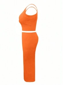 INAWLY Plus Size Women Solid Color Simple Two-Piece Set