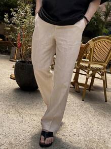 DAZY Men Four-Season Plain Color Casual Pants With Pockets And Belt - Khaki - View 8