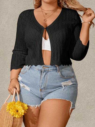 Calvaya Cardigan corto casual a bottone singolo per donne taglie forti primavera estate