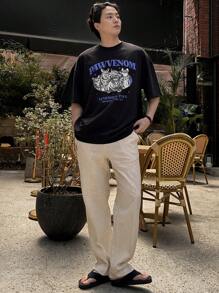 DAZY Men Four-Season Plain Color Casual Pants With Pockets And Belt - Khaki - View 6