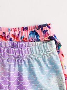 Pantalones cortos de licra estampados con elementos del océano para vacaciones en la playa de niña joven - Multicolor - Ver 4