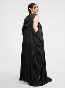 ROMWE Fairycore Plus Size Vintage Forest  Hooded Long Cape Coat - Black - View 4