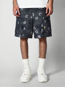 SUMWON Camouflage Printed Cargo Short - Black - View 3