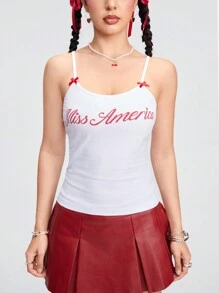 ROMWE Kawaii Cute Vintage Pink Bowknot Cami Top For Summer, School - White - View 3