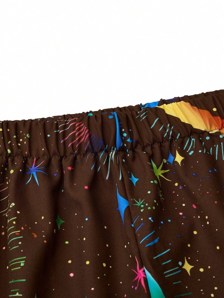 Plus Size Women Elastic Waist Side Pockets Starry Print Loose Fit Casual Pants