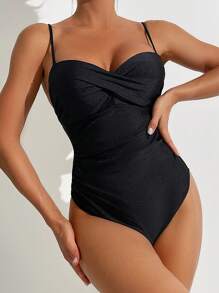 SHEIN Swim Women Solid Color Simple Design One-Piece With Underwire Push Up,Summer Beach