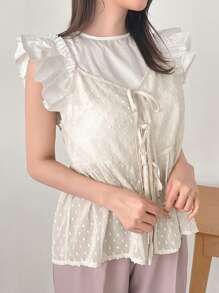 FRIFUL Designer Top de tirantes con cordón para mujer, casual de verano y con textura de malla transparente