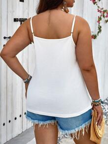 SHEIN Franclia Haut de camisole de loisirs de vacances de grande taille à empiècement en dentelle de couleur unie
