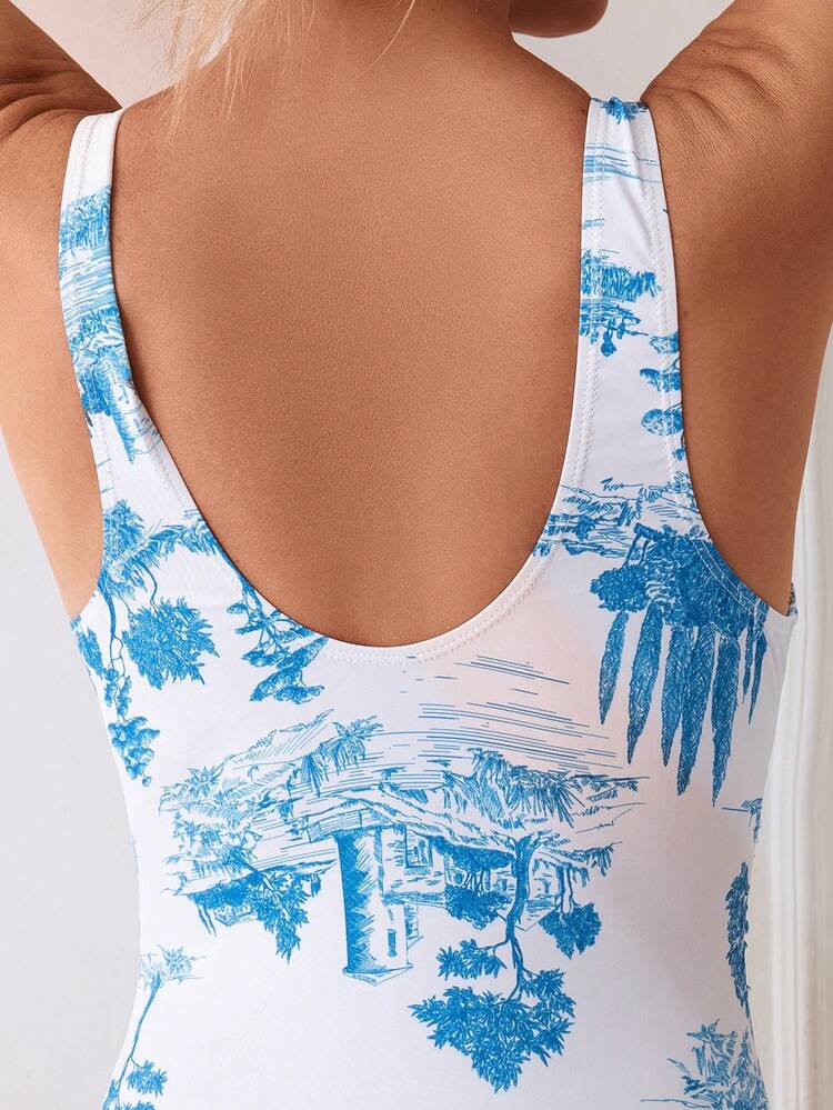 Women One-Piece Swimsuit With Strappy And Random Print Summer