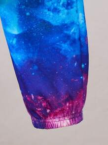 SHEIN 男孩休閒貓動物全像印花連帽短袖上衣和褲子針織兩件套 - 紫色 - 查看 3