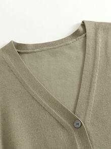 GIGOGOU Women's Solid Color Long Sleeve Single-Breasted Knit Cardigan, Suitable For Spring And Autumn - Khaki - View 10
