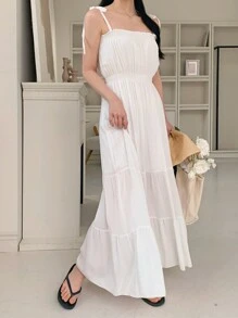 Wynsel Vestido de tirantes finos de verano/primavera de uso diario, de unicolor, simple y fresco, vestido veraniego transparente, vestidos casuales para mujer - Blanco - Ver 6