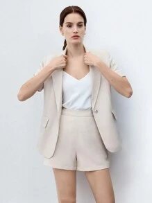 BizChic Women's Formal Short Sleeve Blazer Suit Set, Suitable For Commuting & Graduation - Apricot - View 7