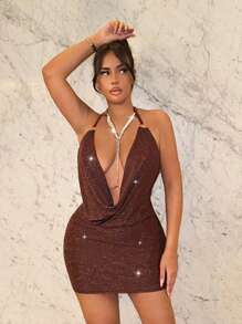 SHEIN SXY Vestido de cuello Halter profundo y drapeado para mujer