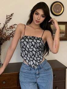 DAZY Top camisero asimétrico de verano con estampado completo para vacaciones, blusas bohemias