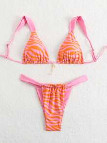 SHEIN Swim Bãi biển mùa hè dành cho nữ Bộ bikini đi nghỉ in hình ngựa vằn đơn giản và thời trang, in ngẫu nhiên - Nhiều màu - Xem 3