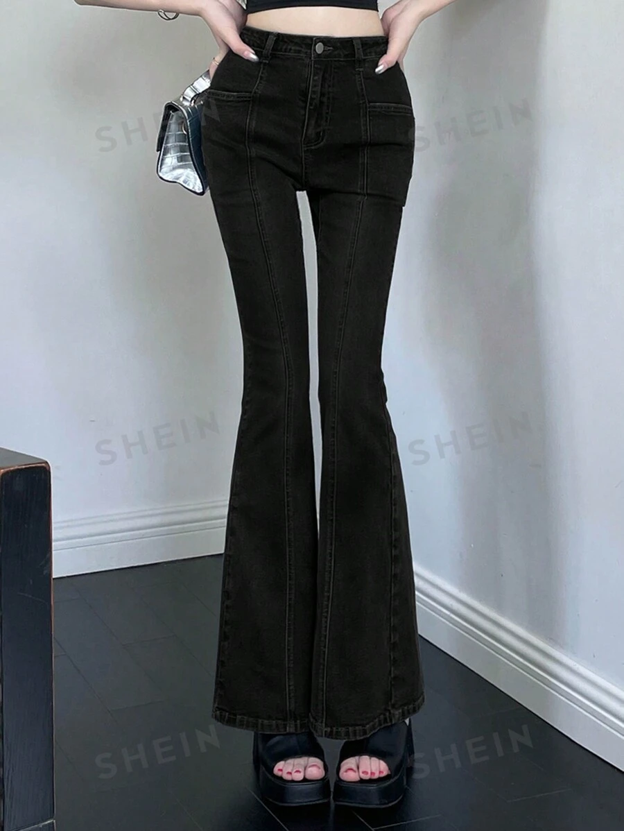 DAZY Jeans acampanados con bolsillos de uso diario casual para mujeres