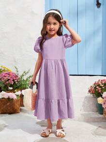 SHEIN Young Girl Woven Solid Color Loose Fit Casual Dress With Round Neckline