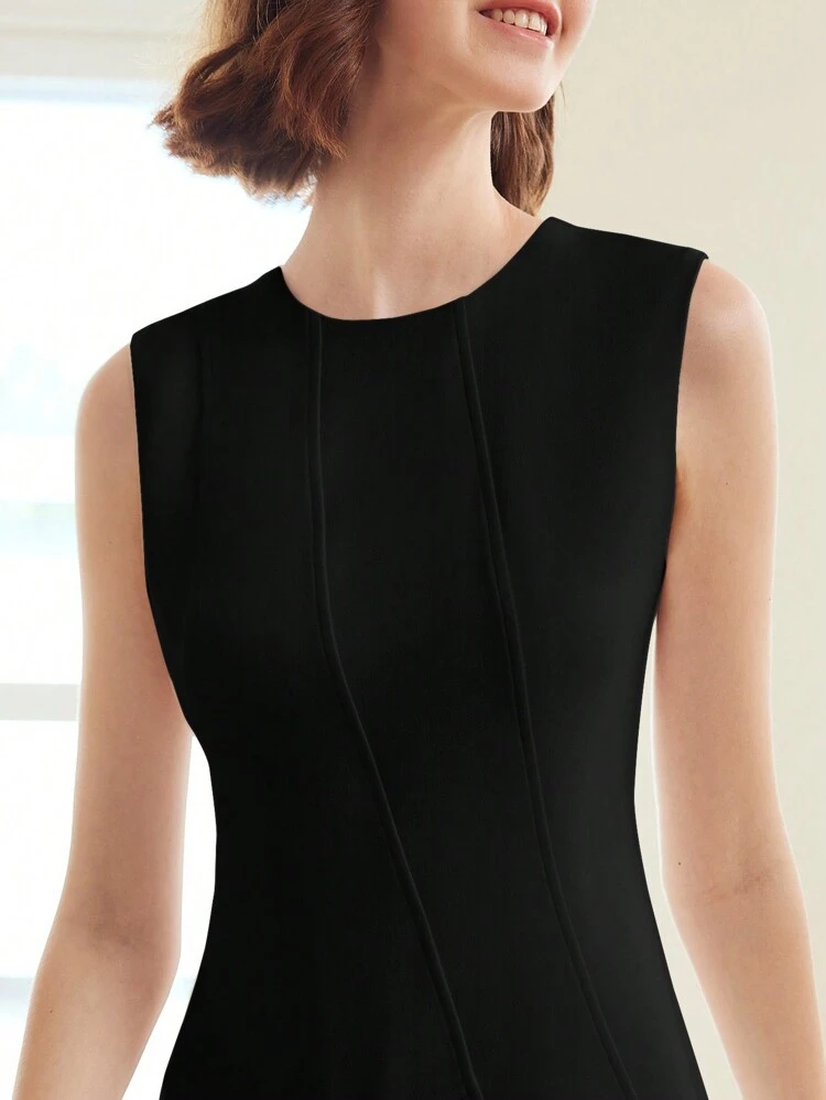 SOLID FLARE HEM SLEEVELESS DRESS