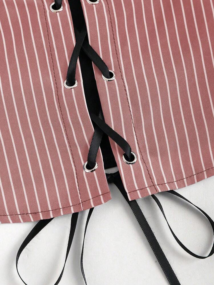 Women Solid Color Striped Patchwork Bell Sleeve Shirt