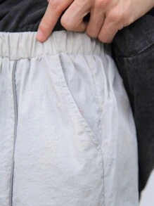 Pantalones casuales para jóvenes con cordón ajustable en la cintura y bolsillos en un unicolor - Gris - Ver 5