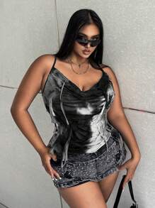 Flirla 夏季大尺碼女性印花 V 領交叉背部休閒背心上衣 - 彩色 - 查看 4