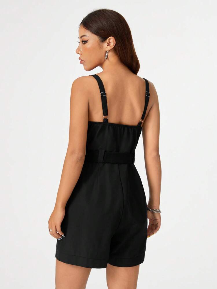 Black Multi-Pocket Heavy-Duty Work Wear Short Overalls With Braces
