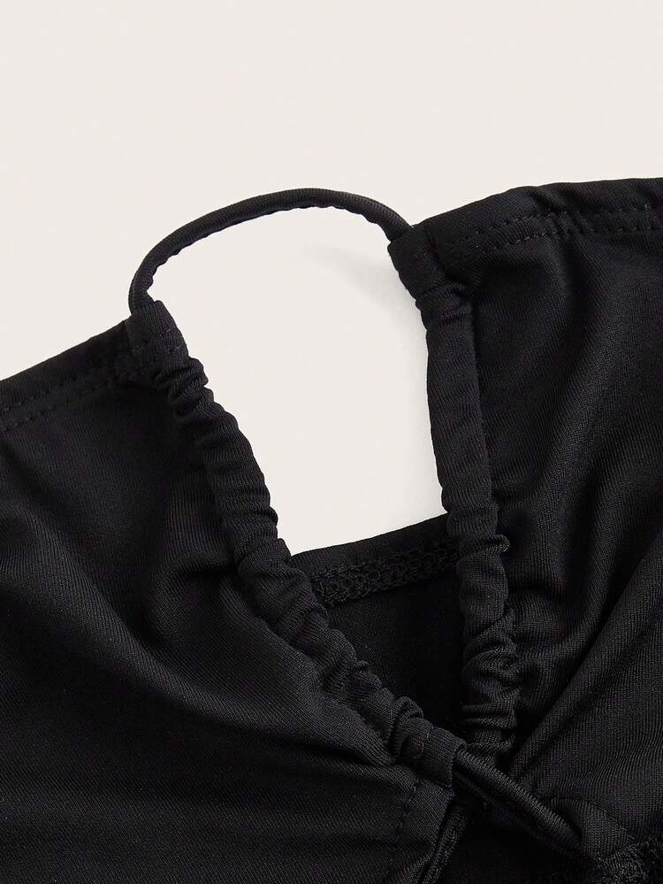 Summer Sexy Solid Color Lace Patchwork Cross Tied Strapless Bandeau Top