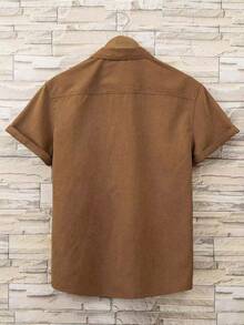 Manfinity Homme 男士夏季純色休閒寬鬆短袖襯衫 - 鏽棕色 - 查看 2