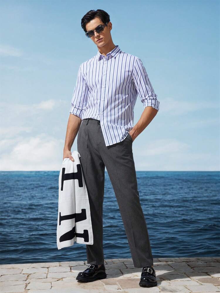 Easy Care Men Woven Cotton Business Long Sleeve Shirt