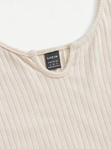 SHEIN Frenchy 女士夏季撞色荷叶袖深V领针织休闲连体裤，后开衩，棕色 - 鏽棕色 - 查看 3