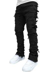 ROMWE MEN Street Life Quần Jeans Nam Thời Trang Màu Trơn Co Giãn, Trường Học - màu đen - Xem 3