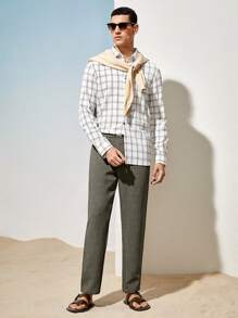 AKNOTIC Business Casual 男士易打理梭织休闲直筒裤，带口袋 - 軍綠色 - 查看 10