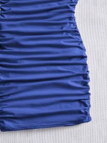 SHEIN Robe à bretelles froncées pour jeune fille (avec attache pour cheveux) - bleu indigo - Voir 4