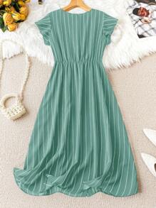 SHEIN Clasi Plus Size Spring/Summer Casual Striped Front Button-Up Dress Maxi Women Outfit