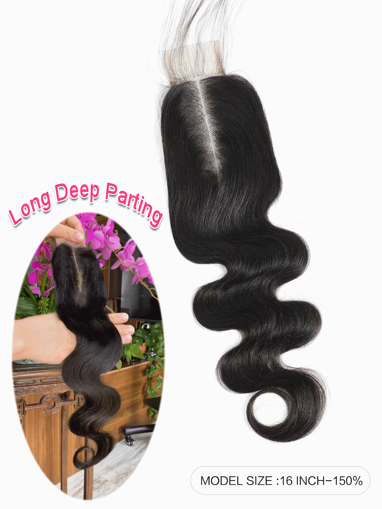 2x6 透明蕾絲閉環身體波100％未經處理的處女人類頭髮長中分Kim K閉環與嬰兒頭髮自然黑色 - Natural Black - 查看 2