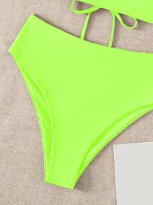 SHEIN Swim Summer Beach Vacation Solid Reversible Strapless Neon Bikini Set Bathing Suit - Lime Green - View 4