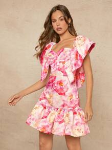 SHEIN Unity Robe à volants avec manches à fleurs et papillon - Multicolore - Voir 5