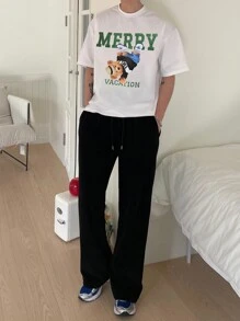 DAZY Camiseta masculina de verão com estampa de letter & ursinho teddy