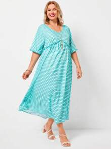 EMERY ROSE Plus Size Nữ Chấm Bi In Hình Chín Mẹ Thanh Lịch Áo Dài - Nhiều màu - Xem 5