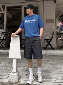 DAZY Men Summer Knitted Top With Letter Print - Blue and White - View 2