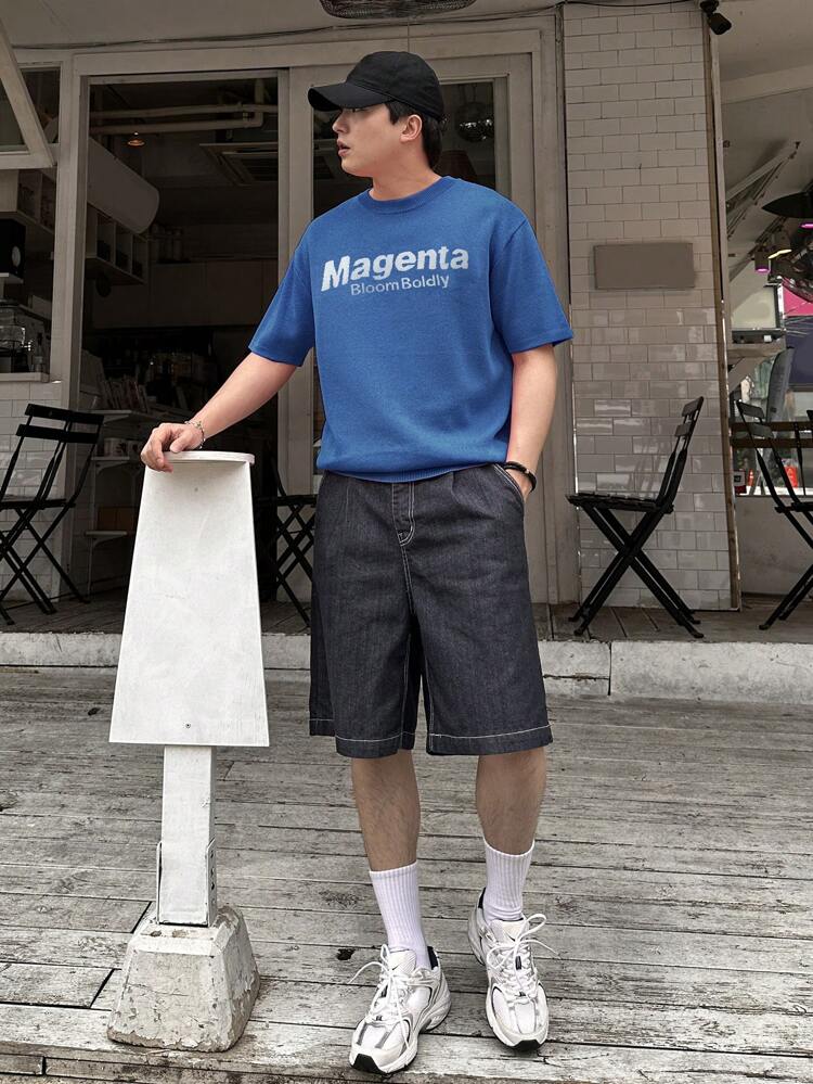 Men Summer Knitted Top With Letter Print